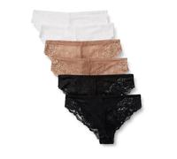 Amazon Essentials Slip Brasiliana in Pizzo Gallone Elasticizzato Donna, Pacco da 6, Bianco/Bronzo Lavato/Nero, 44