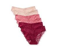 Amazon Essentials Slip in Pizzo Elasticizzato Morbido, Modelli Bikini, Cheeky, Perizoma a Vita Alta, Hipster e Perizoma Donna, Confezione da 6, Bordeaux/Petalo Chiaro/Rosato, 50