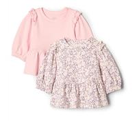 Amazon Essentials Sofia Grainge - Top in Maglia con Maniche a 3/4, Confezione da 2, Motivo Floreale Delicato, Rosa, 3-6 Mesi
