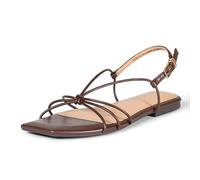 Amazon Essentials Strappy Flat Sandals Donna, Ecopelle Marrone, 41 EU