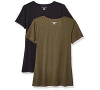 Amazon Essentials T-shirt a Maniche Corte con Vestibilità Classica (Opzioni Girocollo e Scollo a V) Donna , Pack of 2, Nero/Verde Oliva, S