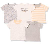 Amazon Essentials T-Shirt a Maniche Corte Unisex Bimbi, Pacco da 5, Arancione Righe Da Rugby/Bianco Sporco/Conigli/Grigio Puntinato/Grigio Scuro Carrots, Prematuro