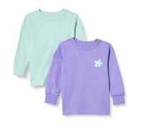 Amazon Essentials T-Shirt a Maniche Lunghe con Polsini a Costine Unisex Bambini e Ragazzi, Pacco da 2, Porpora Chiaro/Verde Menta Fiori, 2 Anni
