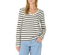 Amazon Essentials T-shirt a Maniche Lunghe in 100% cotone, Vestibilità Classica Donna, Bianco Guscio D'uovo Nero Marinaio Righe, L
