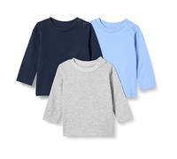 Amazon Essentials T-shirt A Maniche Lunghe In Cotone 100% Vestibilità Comoda Unisex Bimbi, Pacco da 3, Blu/Blu Marino/Mélange, 0-3 mesi