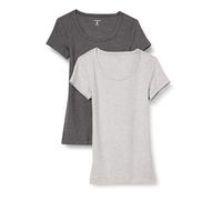 Amazon Essentials T-Shirt Aderente con Maniche Ad Aletta e Scollo Ampio Donna, Pacco da 2, Carbone Puntinato/Grigio Chiaro Puntinato, M