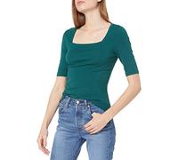 Amazon Essentials T-Shirt Aderente con Scollo Quadrato e Mezze Maniche Donna, Verde Scuro, XL