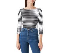 Amazon Essentials T-Shirt con Scollo a Barchetta con Manica a 3/4 Aderente Donna, Bianco Righe, S