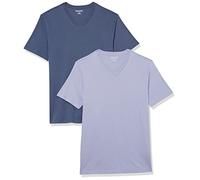 Amazon Essentials T-Shirt con Scollo a v a Maniche Corte Uomo, Pacco da 2, Blu Scuro/Lavanda, L