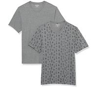 Amazon Essentials T-Shirt con Scollo a v a Maniche Corte Uomo, Pacco da 2, Grigio Puntinato Stampa Cactus, M