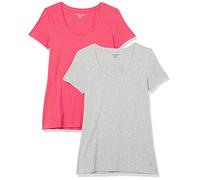 Amazon Essentials T-Shirt con Scollo Rotondo a Maniche Corte, vestibilità Classica (Disponibile in Taglie Forti) Donna, Pacco da 2, Grigio Chiaro Puntinato/Rosa Shocking, XS