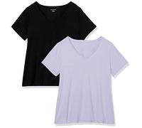 Amazon Essentials T-Shirt da Donna a Maniche Corte con Scollo a V (Disponibile in Taglie Forti), Confezione da 2, Nero/Lavanda, 3X