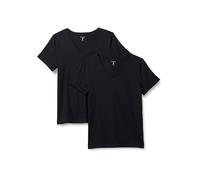 Amazon Essentials T-Shirt da Donna a Maniche Corte con Scollo a V, vestibilità Regolare, 100% Cotone, Confezione da 2, Nero, M