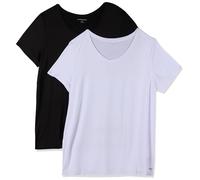 Amazon Essentials T-shirt da donna Active Quick Dry Tech elasticizzata a maniche corte con scollo a V (disponibile in taglie forti), confezione da 2, nero/bianco, L