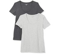 Amazon Essentials T-Shirt da Donna con Scollo Rotondo a Maniche Corte dalla vestibilità Classica, Confezione da 2, Grigio Antracite/Grigio Chiaro, XL