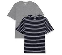 Amazon Essentials T-shirt da uomo, 100% cotone e misto cotone, vestibilità regolare, girocollo a maniche corte, confezione da 2, grigio mélange/blu navy, XXL