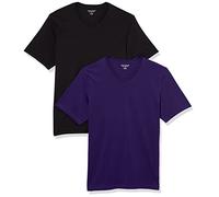 Amazon Essentials T-Shirt da Uomo a Maniche Corte con Scollo a V, vestibilità Regolare, Confezione da 2, Nero/Viola Scuro, L
