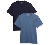 Amazon Essentials T-Shirt da Uomo Regular Fit a Maniche Corte con Scollo a V (Disponibile nelle Taglie Big & Tall), Confezione da 2, Blu Scuro/Blu Navy, S