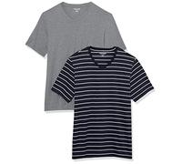 Amazon Essentials T-Shirt da Uomo Regular Fit a Maniche Corte con Scollo a V (Disponibile nelle Taglie Big & Tall), Confezione da 2, Grigio mélange/Blu Navy, L