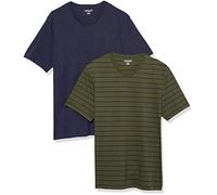 Amazon Essentials T-Shirt da Uomo Regular Fit a Maniche Corte con Scollo a V (Disponibile nelle Taglie Big & Tall), Confezione da 2, Blu Navy/Oliva/a Righe, Taglia 3XL, L