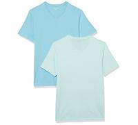 Amazon Essentials T-Shirt da Uomo Slim Fit a Maniche Corte con Scollo a V, Confezione da 2, Blu Acqua/Azzurro, L