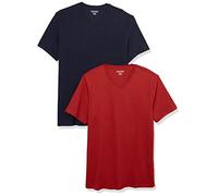 Amazon Essentials T-Shirt da Uomo Slim Fit Manica Corta Scollo a V, Confezione da 2, Blu Navy/Rosso Scuro, XL