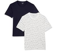 Amazon Essentials T-Shirt da Uomo Slim Fit Manica Corta Scollo a V, Confezione da 2, Blu Navy/Stampa Barca, M
