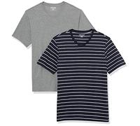Amazon Essentials T-Shirt da Uomo Slim Fit Manica Corta Scollo a V, Confezione da 2, Grigio mélange/Blu Navy, S