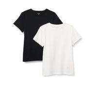 Amazon Essentials T-Shirt Girocollo a Maniche Corte 100% Cotone Vestibilità Classica Donna, Pacco da 2, Bianco/Nero, XS