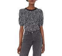 Amazon Essentials T-Shirt Girocollo a Maniche Corte a Sbuffo, vestibilità Classica Donna, Nero Bianco Animali Astratti, XL