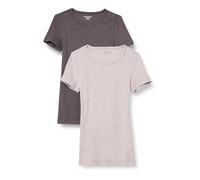 Amazon Essentials T-Shirt Girocollo a Maniche Corte Slim Donna, Pacco da 2, Carbone Puntinato/Grigio Chiaro Puntinato, S