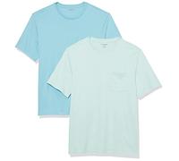 Amazon Essentials T-Shirt Girocollo con Tasca a Maniche Corte Uomo, Pacco da 2, Blu Acqua/Blu Chiaro, M