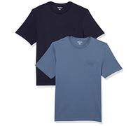 Amazon Essentials T-Shirt Girocollo con Tasca a Maniche Corte Uomo, Pacco da 2, Blu Marino/Blu Scuro, XS