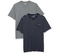 Amazon Essentials T-Shirt Girocollo con Tasca a Maniche Corte Uomo, Pacco da 2, Blu Marino Righe/Grigio Puntinato, XL