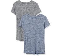 Amazon Essentials T-shirt girocollo da donna elasticizzata a maniche corte (taglie forti), confezione da 2, colore nero mélange e blu navy, taglia XS