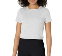 Amazon Essentials T-shirt Girocollo Leggera a Maniche Corte, da Yoga e Allenamento, in Morbido Cotone, Taglio Corto Donna, Grigio Chiaro Puntinato, M