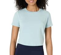 Amazon Essentials T-shirt Leggera Sportiva Tecnica per Yoga Corta in Morbido Cotone, a Maniche Corte Girocollo Donna, Blu Chiaro, L