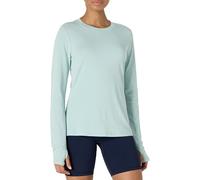 Amazon Essentials T-shirt Leggera Sportiva Tecnica Per Yoga In Morbido Cotone, A Maniche Lunghe con Scollo Rotondo, Vestibilità Classica Donna, Blu Chiaro, L