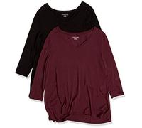 Amazon Essentials T-Shirt Swing con Maniche a 3/4 e Scollo a v (Taglie Forti Disponibili) Donna, Pacco da 2
