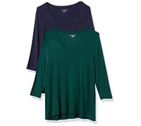 Amazon Essentials T-Shirt Swing con Maniche a 3/4 e Scollo a v (Taglie Forti Disponibili) Donna, Pacco da 2