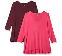 Amazon Essentials T-Shirt Swing con Maniche a 3/4 e Scollo a v (Taglie Forti Disponibili) Donna, Pacco da 2