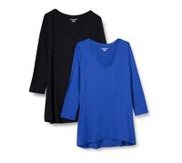 Amazon Essentials T-Shirt Swing con Maniche a 3/4 e Scollo a v (Taglie Forti Disponibili) Donna, Pacco da 2, Nero/Blu Reale, XS