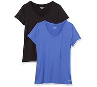 Amazon Essentials T-shirt tecnica elasticizzata a maniche corte con scollo a V (disponibile in taglie forti), confezione da 2, nero/blu brillante, S