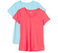 Amazon Essentials T-Shirt Tecnica Elasticizzata a Maniche Corte con Scollo a V (Taglie Forti), Confezione da 2, Blu/Rosa Fluo, S