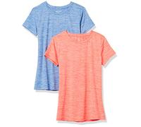 Amazon Essentials T-shirt tecnica elasticizzata girocollo a maniche corte da donna (disponibile in taglie forti), confezione da 2, colore corallo arancione spaziale/celeste, M