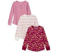 Amazon Essentials T-Shirt Termica a Maniche Lunghe Bambine e Ragazze, Pacco da 3, Bianco Righe/Bordeaux Fungo/Rosa, 6-7 Anni