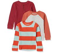 Amazon Essentials T-Shirt Termica a Maniche Lunghe Bambini e Ragazzi, Pacco da 3, Arancione Righe da Rugby/Bordeaux/Grigio, 5 Anni
