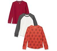 Amazon Essentials T-Shirt Termica a Maniche Lunghe Bambini e Ragazzi, Pacco da 3, Arancione Tigrata/Bianco/Rosso, 11-12 Anni