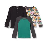 Amazon Essentials T-Shirt Termica a Maniche Lunghe Bambini e Ragazzi, Pacco da 3, Ecru Montagne/Nero/Verde Turchese, 5 Anni