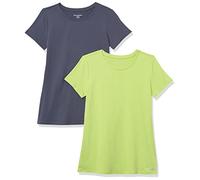 Amazon Essentials Tech Tech - Maglietta Girocollo a Maniche Corte Elasticizzata, da Donna, 2 Pezzi, Colore: Verde Lime/Grigio Ardesia, XS